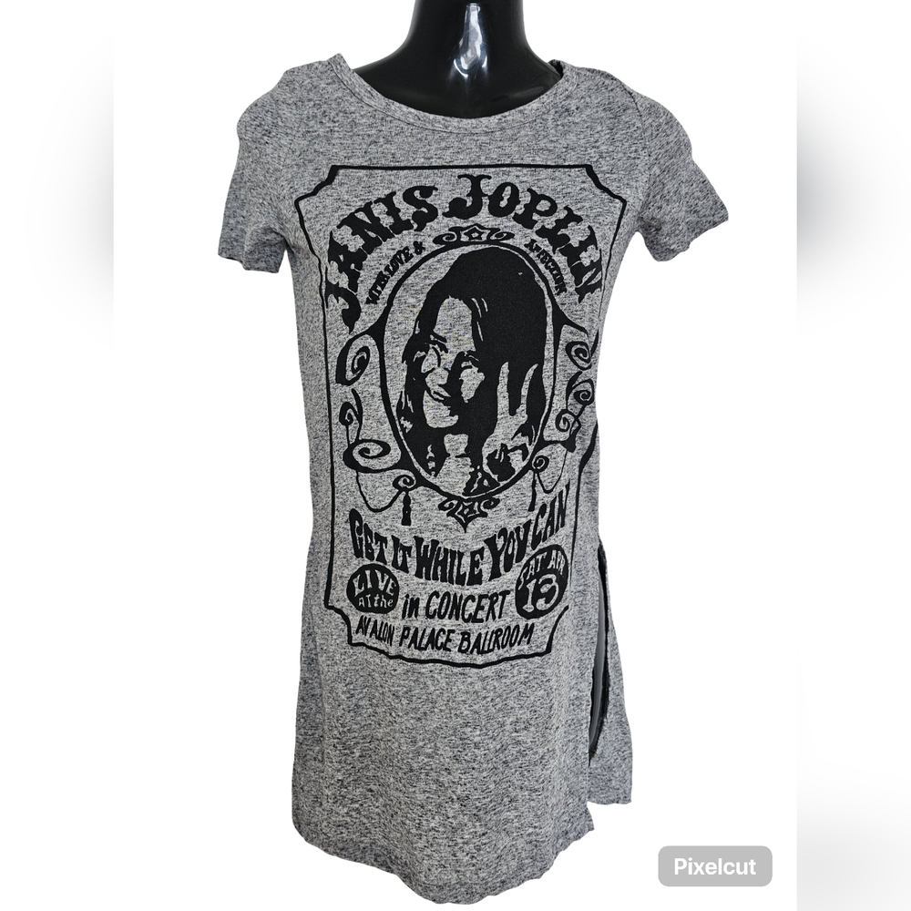 Janis Joplin Gray Side Split Tunic T-Shirt Dress Shirt Size Medium